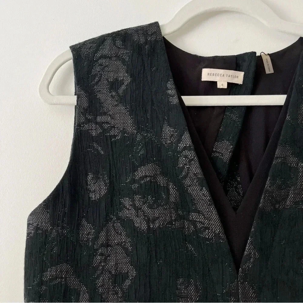 Rebecca Taylor Black Floral Jacquard Dress Size 6 Black Tie Chic Party - Picture 4 of 7